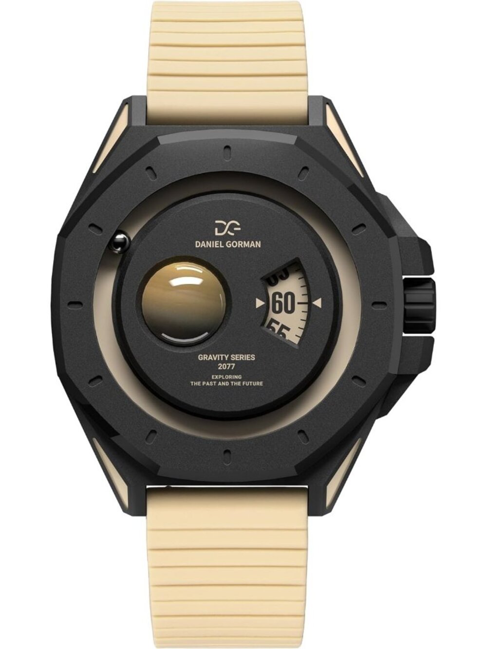 Men's Cream 40mm Space Planet Quartz Silicone Strap Analog Timepiece Wristwatch